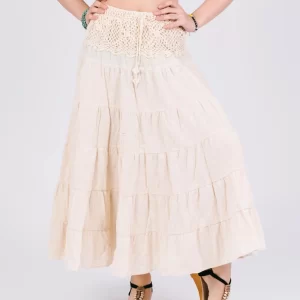 Boho White Cotton Maxi Skirt
